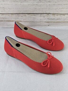 Rothy's The Ballet Flat Bow Accent Round Toe Glamour Red Women's Size 8.5
